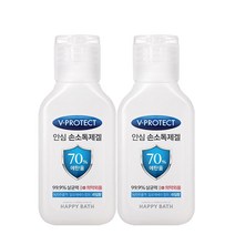 아모레퍼시픽 해피바스 의약외품 브이프로텍트 안심 손소독제겔 45ml 휴대용 손소독제 에탄올70% 살균력 99.9% 녹차추출액 알로에베라함유 라임향 간편한손소독 손살균소독 유해세균제거, 2개