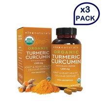 Viva Naturals 비바 네츄럴스 터메릭 1500mg 함유 큐커민 90정 3개