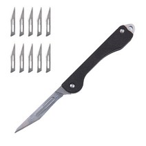 여성 남성 호신용품 칼 g10 mini keychain knife utility edc 접는 교체 가능한 날 메스 다기능 야외 자기 방어 edc 도구, 무료 10 블레이드