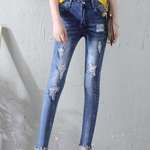 레이디 매직(lady magic) 9부 스판 슬림핏 진주 청바지