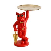 북유럽 프랑스 불독 조각 개 입상 동상 키 보석 보관 테이블 장식 선물 접시 안경, Red_CHINA