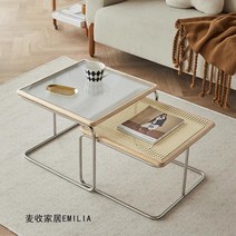 철제 유리 라탄 좌식 테이블 세트 2P, 오크세트