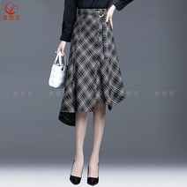 셀럽당 여자 스커트 반신 a체크 중롱스커트 불규칙 피쉬테일 스커트