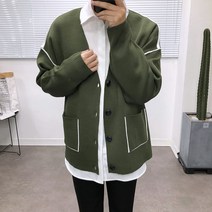 애드매이브 부드러운 이중지원단 삥줄디테일 오버핏 스판 배색 가디건 4color