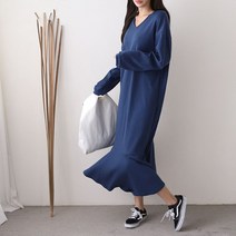 브이와이 여자 가을 브이넥 튤립 머메이드 롱 원피스