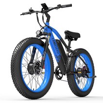 전기자전거 LANKELEISI-MG740PLUS 전기 자전거 듀얼 모터 2000W 48V 17.5AH 산악 Ebike 성인용 26 인치 팻, 02 blue, 01 7