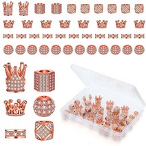 Hicarer 40피스 킹 크라운 참 8mm 라운드 라인스톤 비즈 육각형 빅 홀 스페이서 팔찌 커넥터 DIY 크리스마스 주얼리 공예용 (로즈 골드와 화이트 지르콘) 160947, Rose Gold with White Zircon