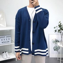 [무료배송]루즈핏 두줄 배색 브이넥 니트 가디건 4color