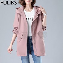 FULIBS트렌치코트 여 하프후드 봄가을 슬림 봄코트