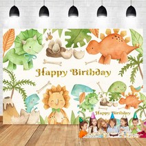 DORCEV 만화 공룡 생일 축하 배경 테마 어린이 남아용 1st 2nd 3rd 4th 파티 장식 사진 케이크 테이블 배너 스튜디오 소품 1.5x91.4cm 5x3피트