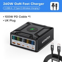 260W USB C GaN 충전기 데스크탑 멀티 스테이션 여러 포트 무선 QC3.0 PD3.1 PPS 140W 타입 고속 맥북 프로, 10 UK Plug with Cable