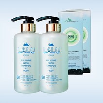 라루 EM샴푸 500ml X 2개 순한 임산부샴푸 바디워시 어성초 천연 특허발효 다시마 미용실 정수리냄새 지루성두피 단백질