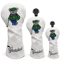 Golf Head Covers Bear Embroidery Club Driver Cover Fairway Wood Hybrid Leather 3 Headcovers Fit Scot, for 3pcs/Set-White