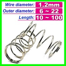 304 스테인레스 스틸 스프링 와이어 직경 1.2mm 압축 압력 스프링 로터 리턴 버퍼 Cylidrical 코일 Od 6mm ~ 22mm 10 개, 1.2mm Wire diameter, 17mm Outer diameter, 50mm Length (10pcs)