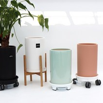 포레스트인 거실 대형 원형 롱화분 지름20cm 높이33cm 도자기 무광 긴화분, 08.살구+이동식물받이(화이트)