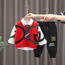 소년의 2022 봄과 가을 정장 아기 잘 생긴 봄 옷 넥타이 조끼 세 조각 세트 패션 의류 빠른배송