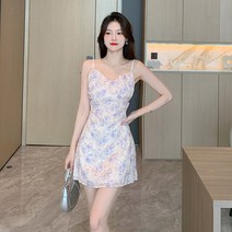 베트남여행옷 다낭원피스 여름 프렌치 플라워 나시 스커트 미니멀 브이넥 바캉스 원피스