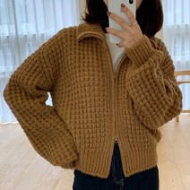 [레티고] 데일리 와플 니트 집업 가디건