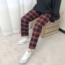 커플템 남녀공용 체크팬츠 주머니 일자 포켓팬츠 스퀘어 홈웨어 체크바지 파자마 캐주얼 체크 밴딩 와이드팬츠