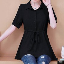 가바바 여성 빅사이즈 블라우스 허리끈 포인트로 날씬해 보이는 카라 반팔 여름 블라우스 5XL 까지 G62014