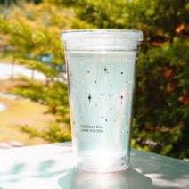 [티스카페] 별빛 더블 아이스 텀블러 (SAN) 530ml, 플랫캡(블랙로고)