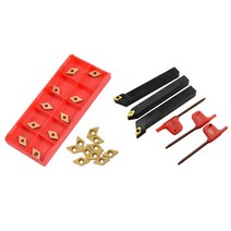 13 PCS CNC 선반 커터 : 3PCS 1/2 인치 CNC 선반 카바이드 터닝 도구 인덱서 블 홀더 세트 & 10pcs DCMT070204 YBC251 블레이드 골드 카바이드, 하나, 흑인과 금