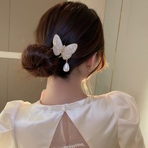 우아한 실버 진주 큐빅 나비 비녀 헤어핀 고정핀 머리핀 메탈 한복 전통 반묶음 올림머리 가벼운 악세사리, macc228 패턴문