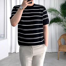 룩플레인 소프트 스트라이프 여름 반팔 니트 티셔츠 5color