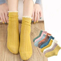 여성 레이스 골지 패션 중목 양말-5종한세트