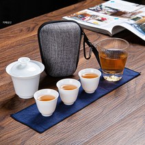 Z3JC 도자기 여행 다기 세트 휴대용 한 주전자 세 잔 쿵푸 다기 선물 세트 다기 세트, Z3JC 청풍덮개볼/줄무늬해-목련컵