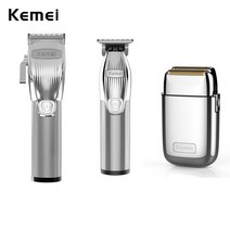 kemei 케메이 바리깡 이발기 전문 이발소 헤어 클리퍼 키트 0mm 트리머 전기, 키트 실버