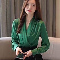 퐁순싸롱 벌룬 셔링 랩 화이트 새틴 실크 숏 블라우스 YJ
