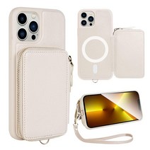 ZVE 아이폰 14 Magsafe 지갑 케이스 마그네틱 무선 충전 폰 케이스 RFID 카드 홀더 손목 스트랩 아이폰 14용 지퍼 가죽 지갑 커버 6.1인치-블랙