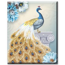SHEXIU 3D 원형 보석십자수 키트 일체형 캔버스 액자 50 x 40 cm, AE135  공작과 모란x1세트