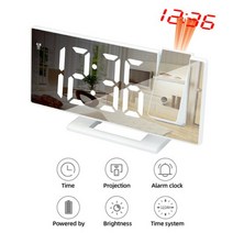 D 디지털 프로젝션 알람 시계 FM 시간 프로젝터와 전자 침실 머리맡 음소거, White on White B_CHINA