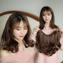 하이유니 셋팅 펌 단발 반가발 셀프 붙임머리 여자 여성 헤어 피스 패션 부분 가발 35cm, 브라운블랙 / 35cm, 1개
