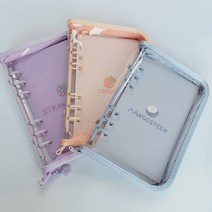A6 6공 지퍼 바인더 만년 다이어리 커버 모눈 위클리 데일리 포켓 미니 수첩 불렛 저널, 피치
