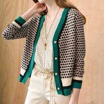 마쟈 [MAXZA]체크패턴 라인배색 브이넥 니트 가디건