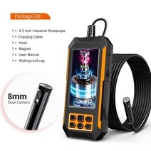스마트폰내시경 카메라 산업용 배관 하수구 p40 8mm 단일 이중 렌즈 내시경 1080p 4.3 quot ips lcd 디지털 검사 8 led 자동차 하수도 검사, 2m, 4.5 8mm 듀얼 렌즈