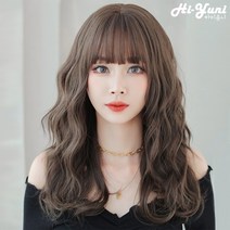 하이유니 플라워 펌 뱅 헤어 긴머리 통가발 가발 52cm + 가발망 + 거치대 세트, 허니브라운