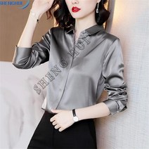 SHENGHUI여자 봄가을 모조실크 카라 긴팔 블라우스 정장셔츠여성 패셔너블 실크 셔츠 여성 셔츠 블라우스 여름 여성 셔츠 여성 긴팔셔츠 여성 남방+SH6*4L