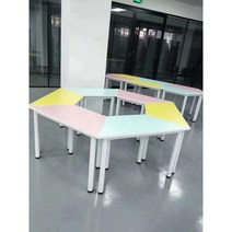 다각형 5변 그룹 초중학생 합치 원목 6변 마름모 창의 조합 퍼즐 의자 회의 책상과 레슨 상담모둠 활동 테이블 사다리꼴, 단층. 80*40