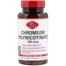 Olympian Labs 크로뮴 폴리니코티네이트 200mcg 베지 캡슐 100정, One Color, One Size