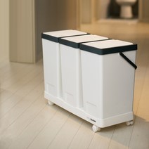 데일리블룸 원터치 2단 3단 이동식 재활용 분리수거함 휴지통 화이트, 3단 분리수거함