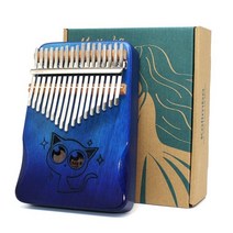 칼림바 17 키 엄지 피아노 나무 마호가니 mbira 바디 악기 아프리카 귀여운 하트 모양 만화 고양이, 캣블루