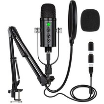 USB 마이크 콘덴서 컴퓨터 PC 게이밍 팟캐스트 키트 스트리밍 녹음 보컬 ASMR 음성 카디오이드 스튜디오 마이크 휴대폰/패드/안드로이드/맥/노트북/PS4/USB C