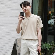 붐스타일 썸머 베이직 오픈카라 반팔 니트