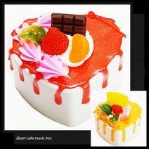 생일축하 과일 케이크 미니어처 뮤직박스 하트 오르골 여친 남친 친구생일선물 진열장 주방 매장 모델하우스 인테리어 장식소품 Heart shaped music box, 오렌지(Over the rainbow)