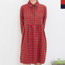 블루모드 여성 가을 겨울 체크 리본 크리스마스 미니 원피스