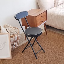 깜꼬 접이식 의자 식탁 간이의자 보조스툴 등받이 쿠션의자 가죽 원형 테라스 실내 야외, 접의식의자 블랙